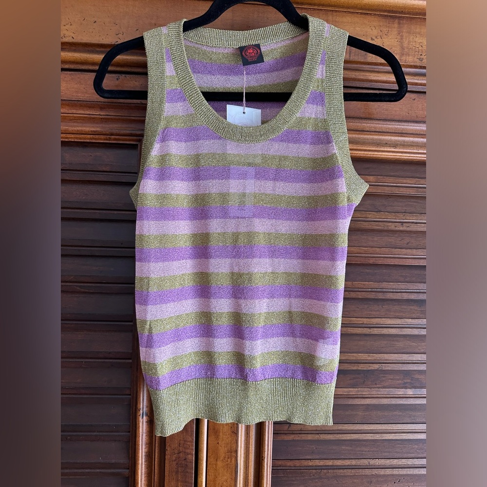 Happy Sheep NWT tank top Green- pink mauve - lavender sparkle top